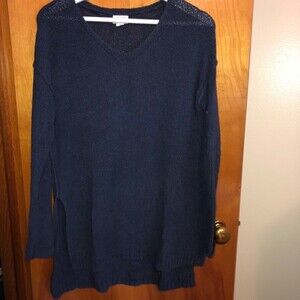 Caslon Sweater Navy Blue Oversized Split Hem V-Neck Tunic Extra Small